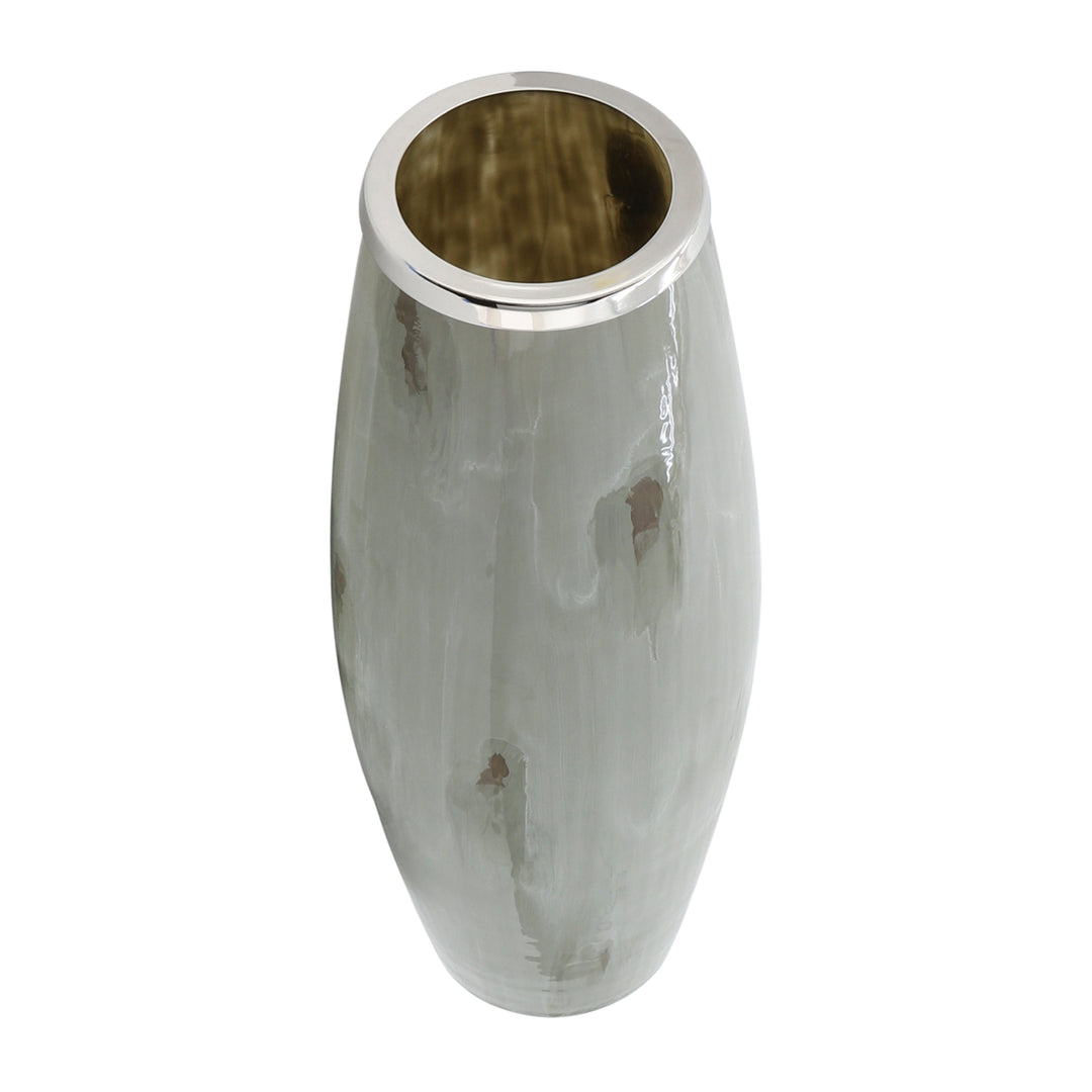 GLASS, 24"H VASE W/ METAL RING, TAUPE