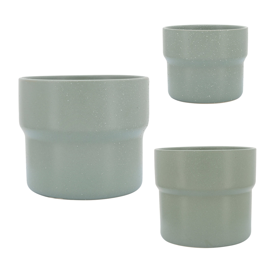 Cer, S/3 7/9/10"D Mushroom Planters, Greeen