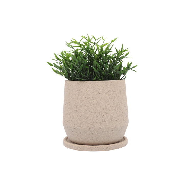 Cer, S/2 7/10"D Planters W/ Saucer, Tan