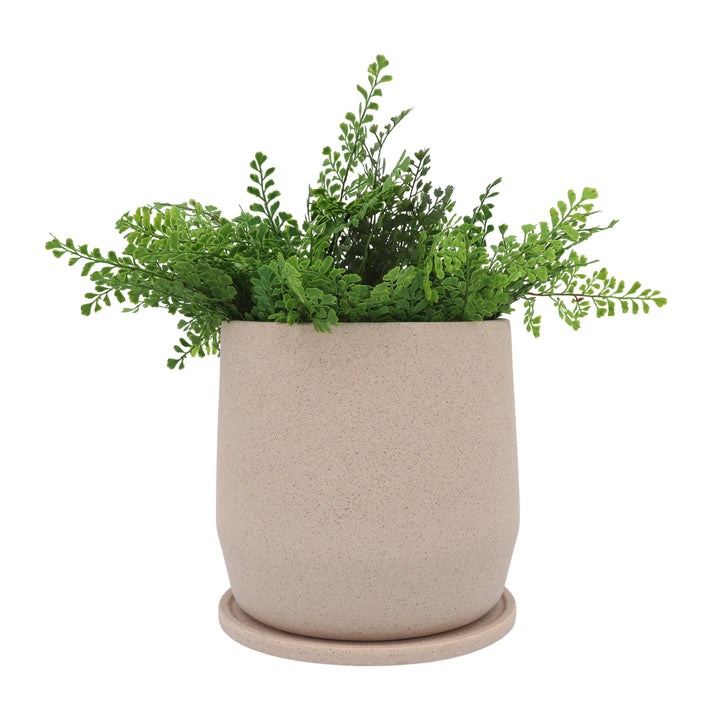 Cer, S/2 7/10"D Planters W/ Saucer, Tan