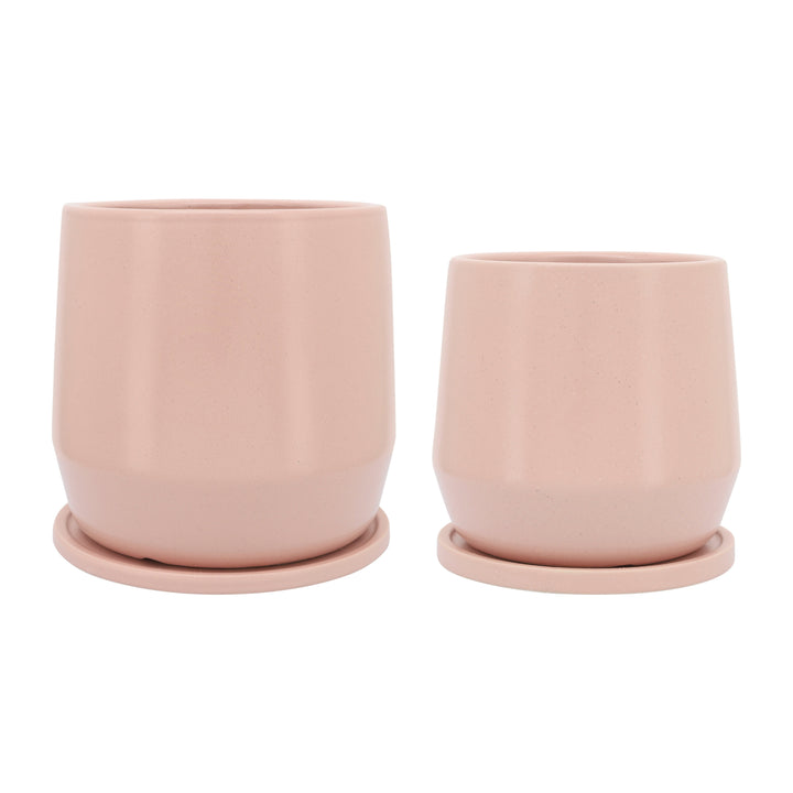 Cer, S/2 7/10"D Planters W/ Saucer, Blush