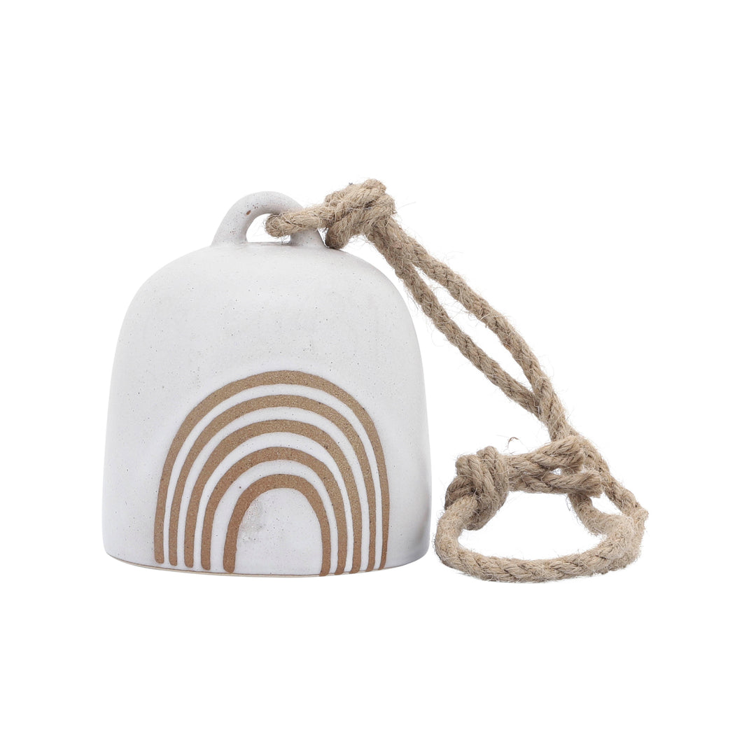 Cer, 4" Hanging Bell Rainbow, White/Beige