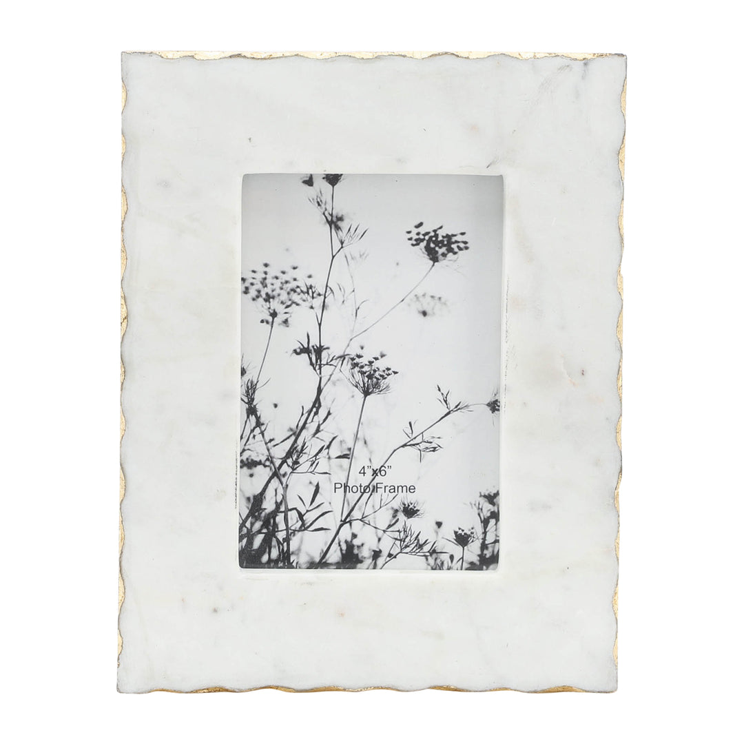MARBLE, 4X6 JAGGED PHOTO FRAME W/ GOLD TRIM, WHIT