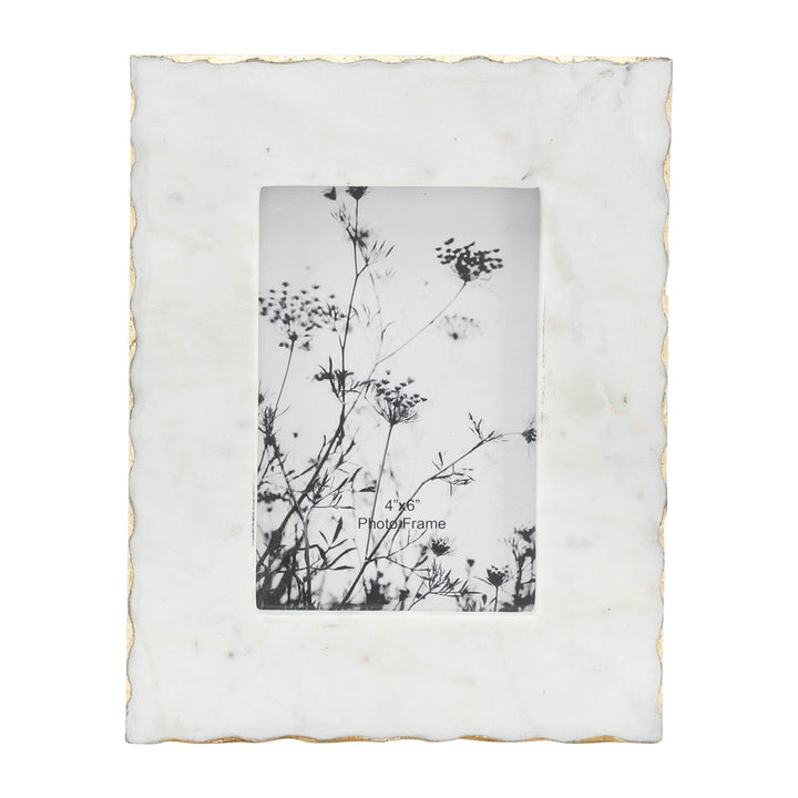 MARBLE, 4X6 JAGGED PHOTO FRAME W/ GOLD TRIM, WHIT