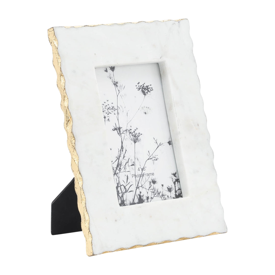 MARBLE, 4X6 JAGGED PHOTO FRAME W/ GOLD TRIM, WHIT