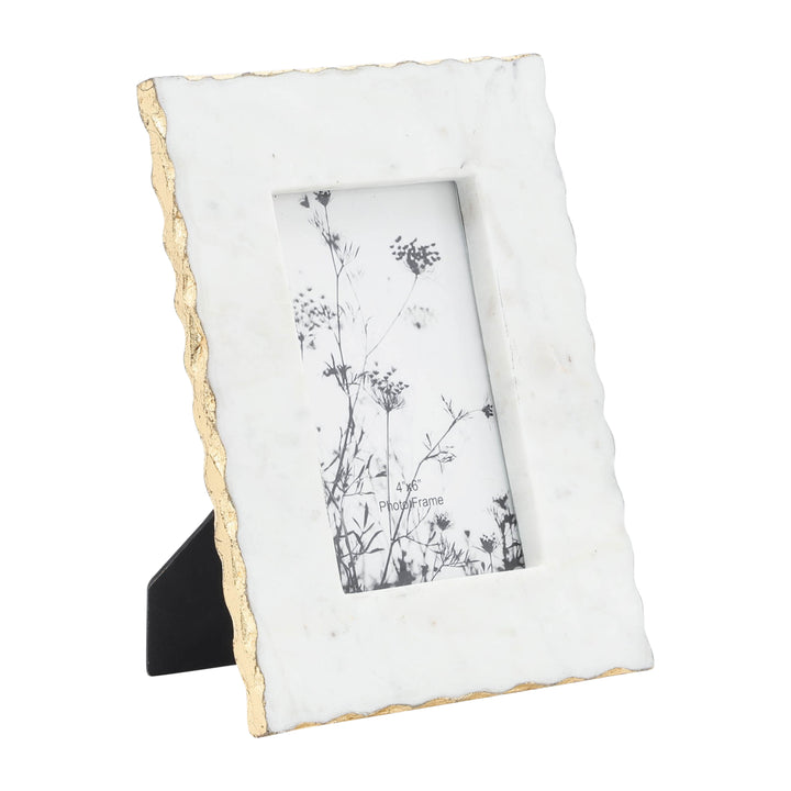 MARBLE, 4X6 JAGGED PHOTO FRAME W/ GOLD TRIM, WHIT