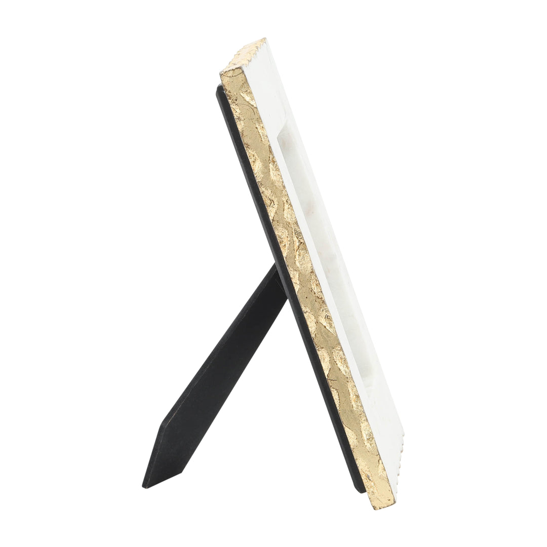 MARBLE, 4X6 JAGGED PHOTO FRAME W/ GOLD TRIM, WHIT