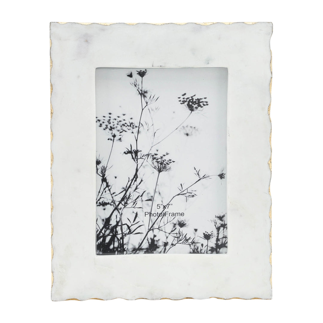 MARBLE, 5X7 JAGGED PHOTO FRAME W/ GOLD TRIM, WHIT