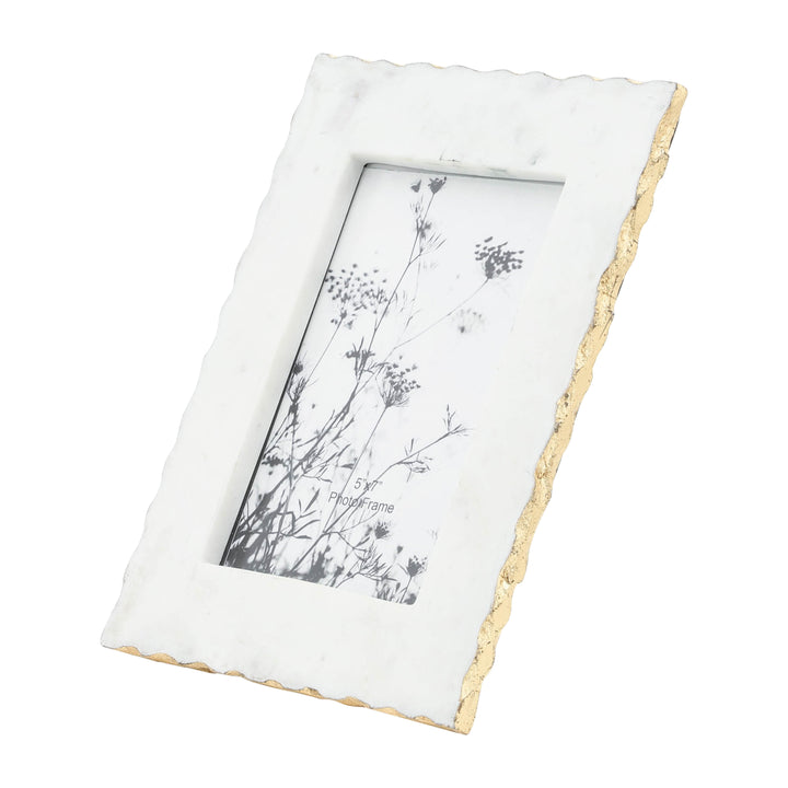 MARBLE, 5X7 JAGGED PHOTO FRAME W/ GOLD TRIM, WHIT
