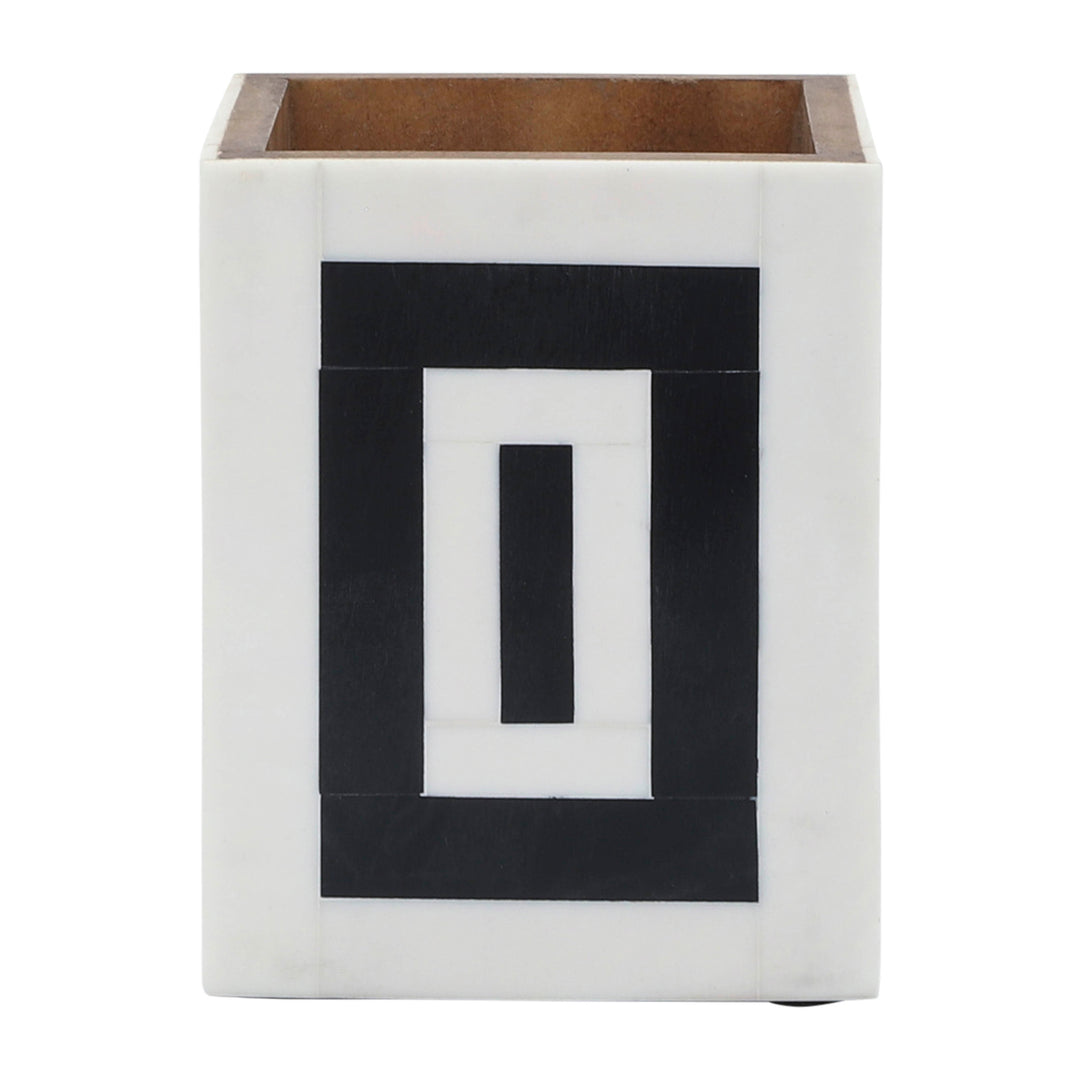 Resin 3X4 Outlined Pencil Cup, Black/White