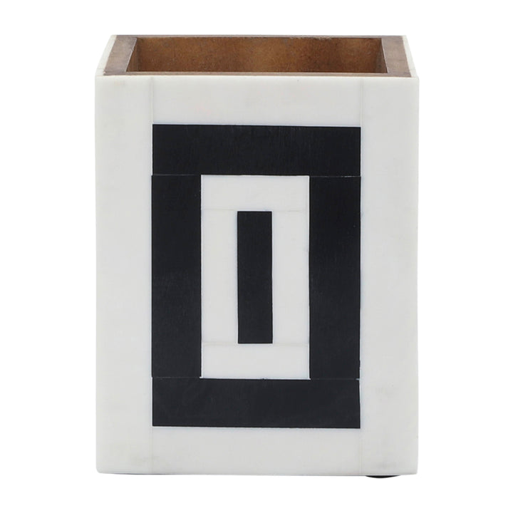 Resin 3X4 Outlined Pencil Cup, Black/White