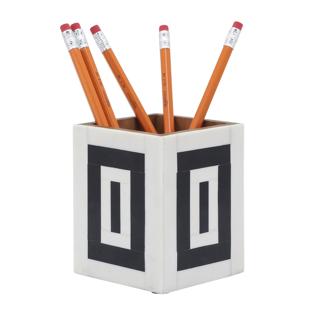 Resin 3X4 Outlined Pencil Cup, Black/White