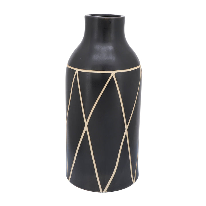 CER, 16"H TRIBAL VASE, BLACK