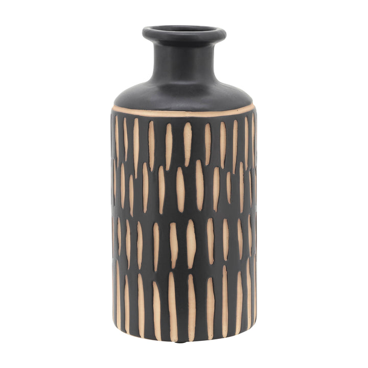 CER, 10"H TRIBAL VASE, BLACK