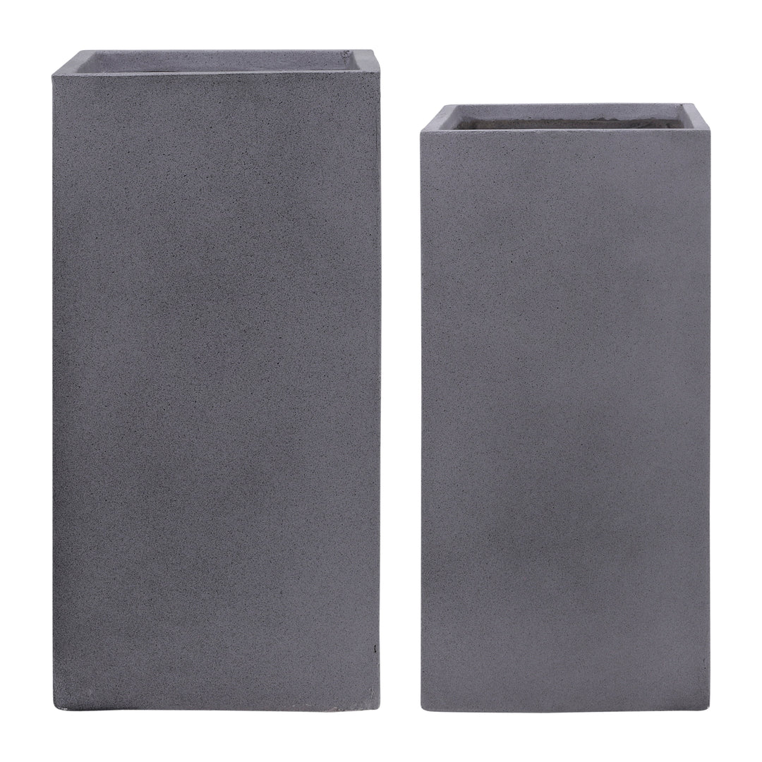 Resin, S/2 11/13"D Square Nested Planters, Gray