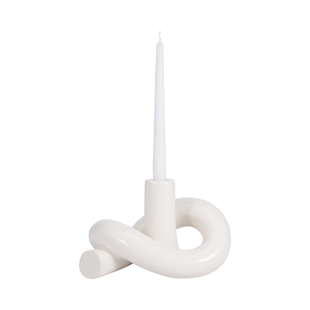 CER, 10" LOOPY CANDLE HOLDER, WHITE