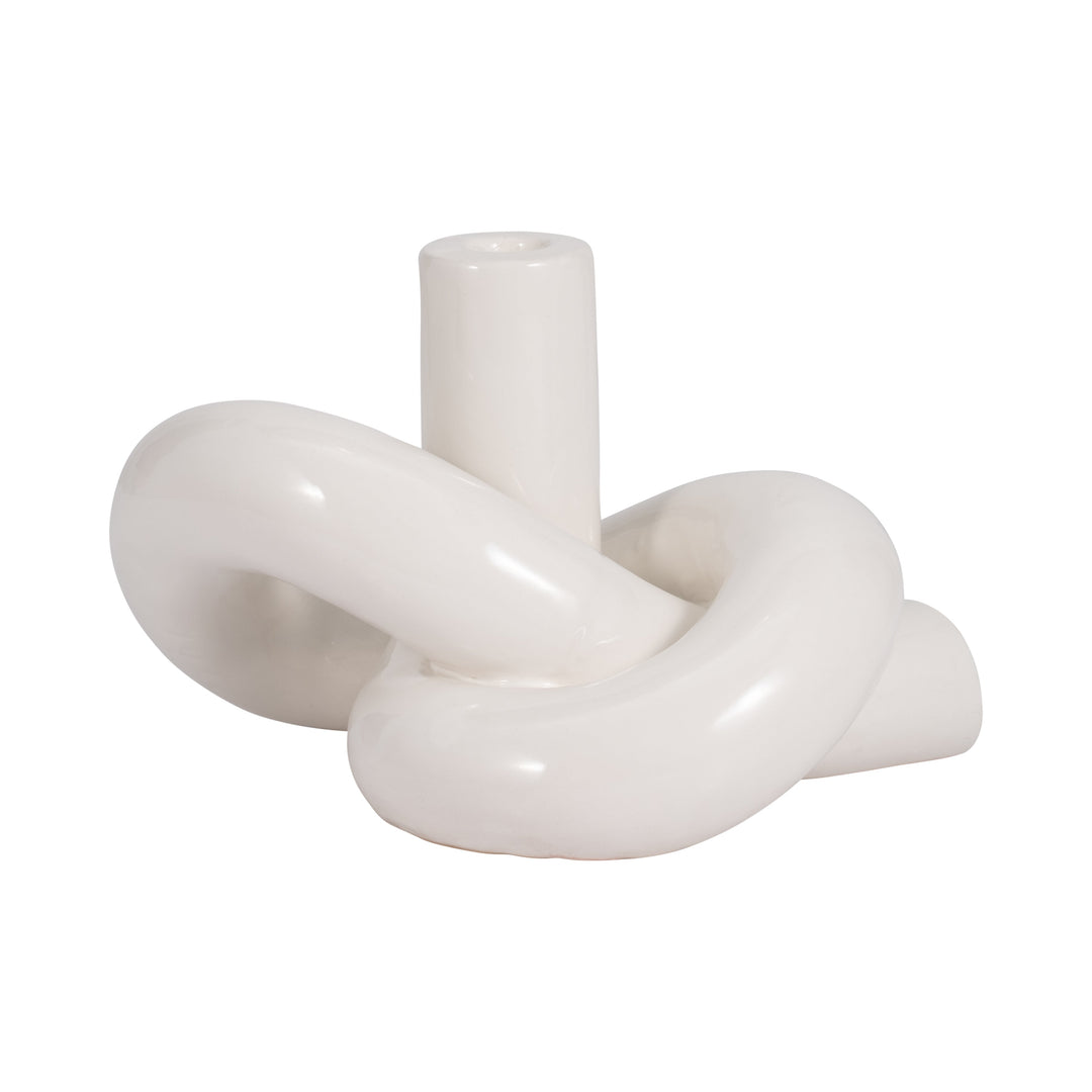 CER, 10" LOOPY CANDLE HOLDER, WHITE