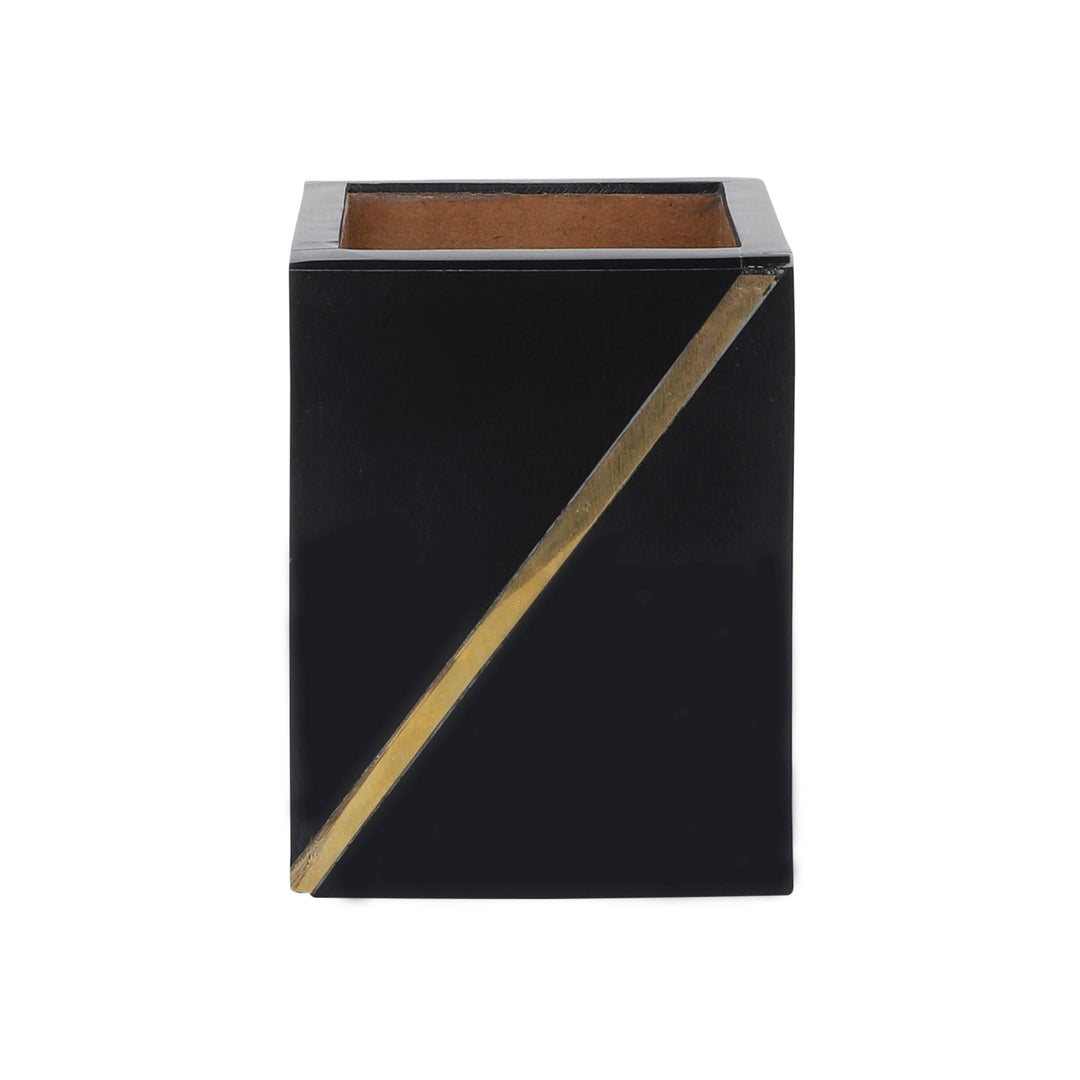 Resin, 3X4 Pencil Cup W/ Gold Trim, Black