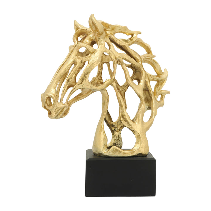 RESIN, 16'' H, CUT OUT HORSE HEAD, GOLD