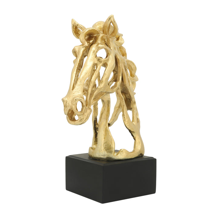 RESIN, 16'' H, CUT OUT HORSE HEAD, GOLD