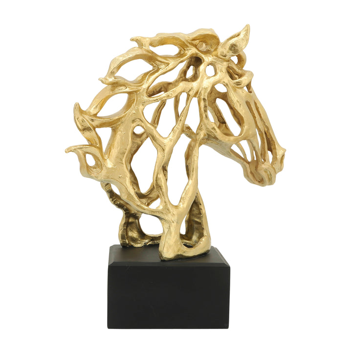 RESIN, 16'' H, CUT OUT HORSE HEAD, GOLD