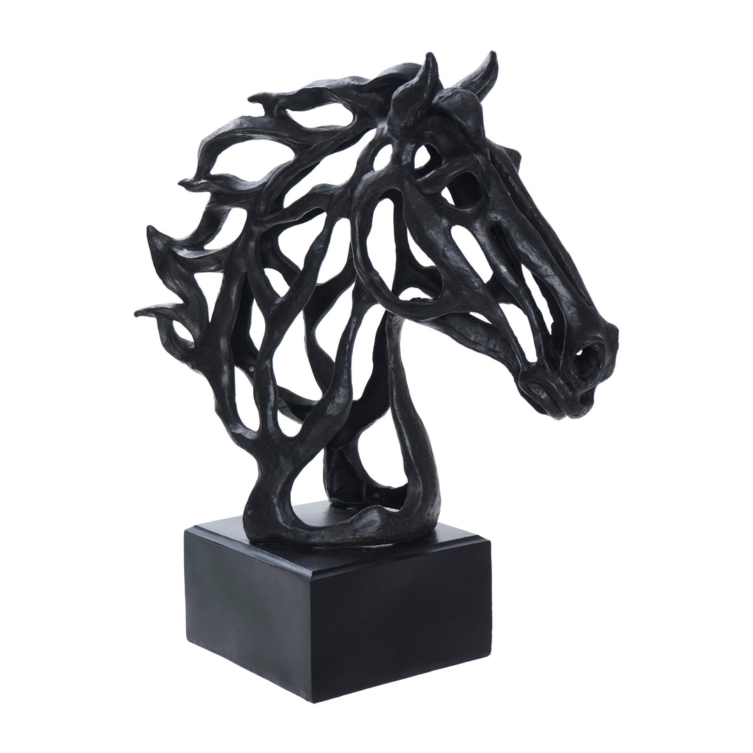 RESIN, 16'' H, CUT OUT HORSE HEAD, BLACK