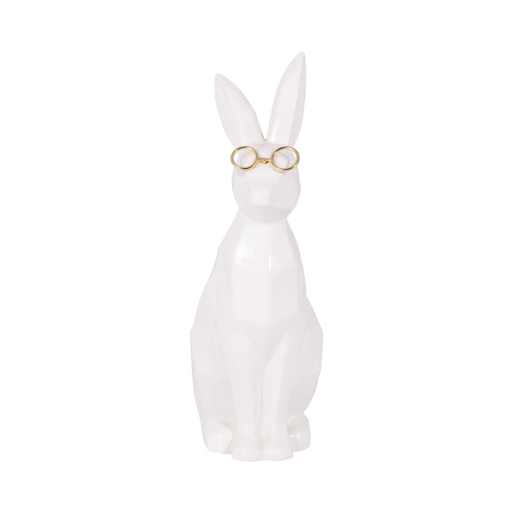 Cer, 9"H Bunny W/ Glasses, White/Gold