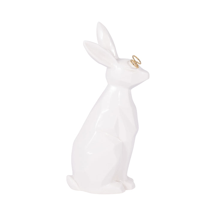 Cer, 9"H Bunny W/ Glasses, White/Gold