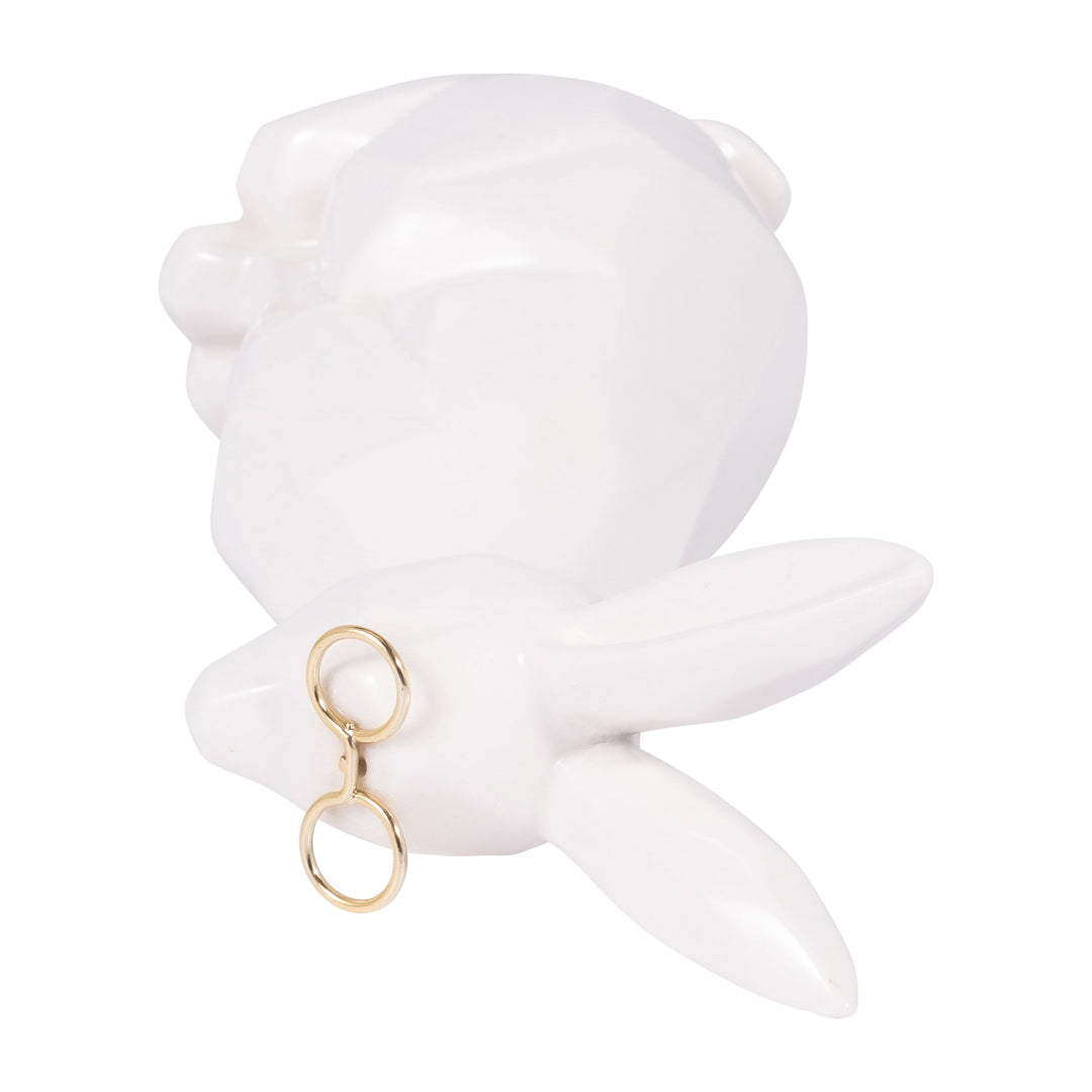 Cer, 9"H Bunny W/ Glasses, White/Gold