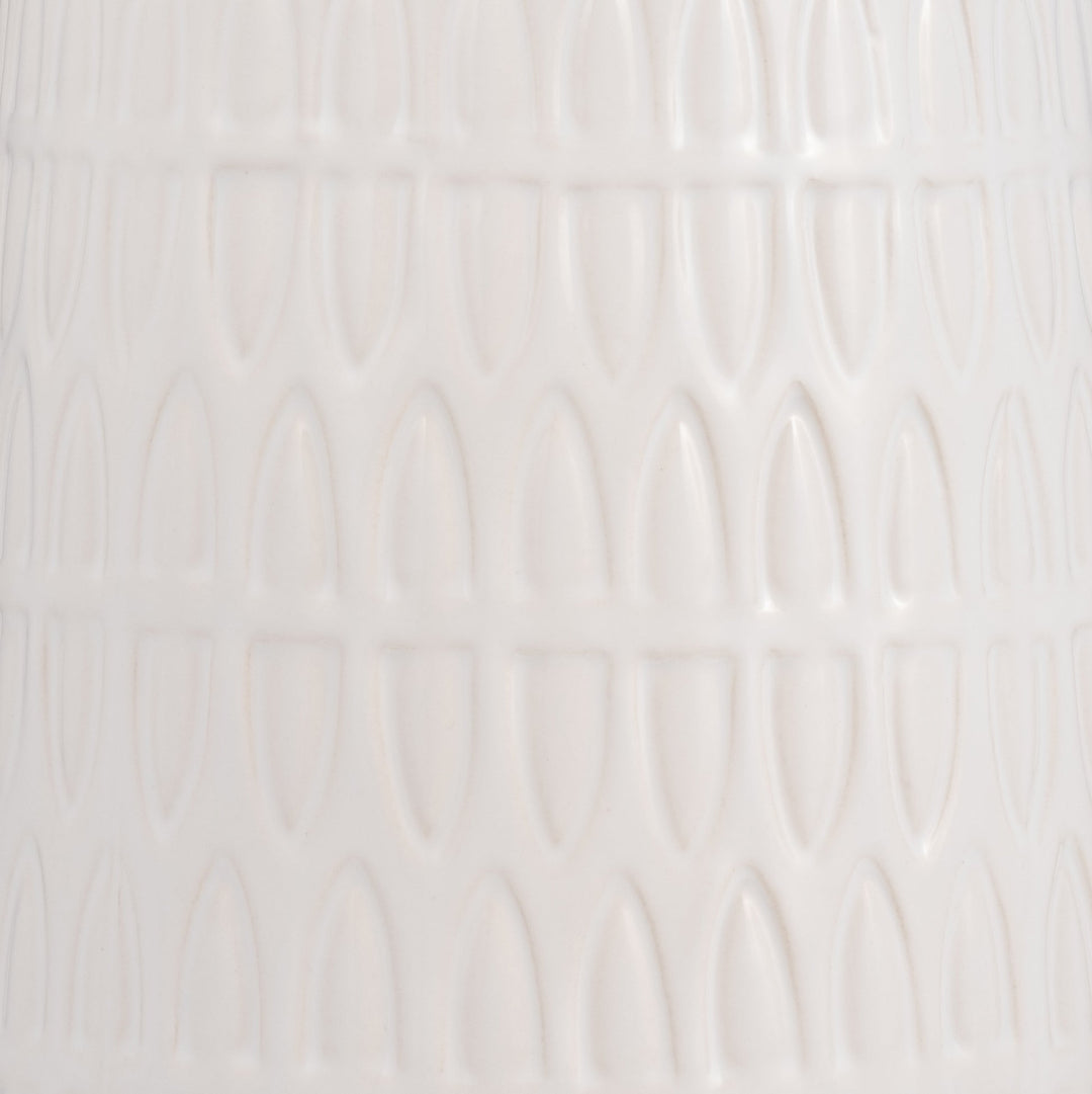 CER, 15"H CARVED VASE, WHITE