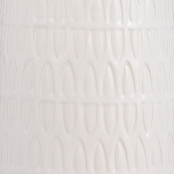 CER, 15"H CARVED VASE, WHITE