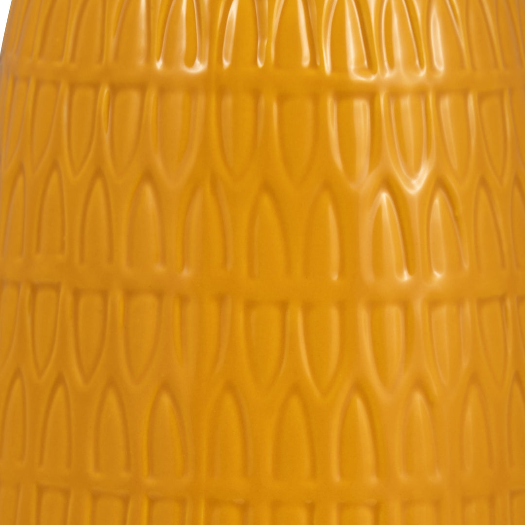 CER, 12"H CARVED VASE, MUSTARD GOLD