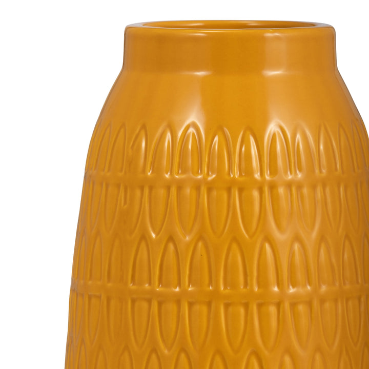 CER, 10"H CARVED VASE, MUSTARD GOLD