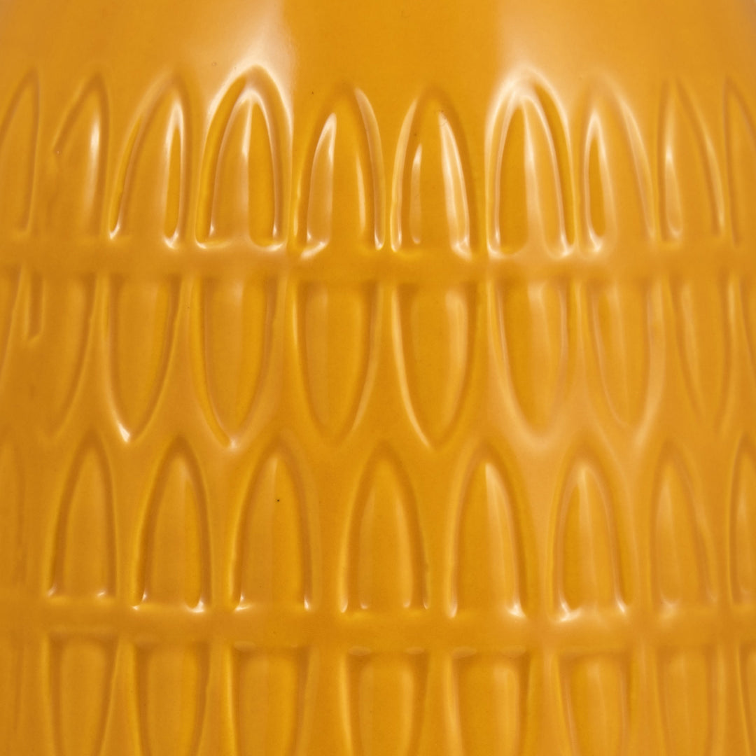 CER, 10"H CARVED VASE, MUSTARD GOLD