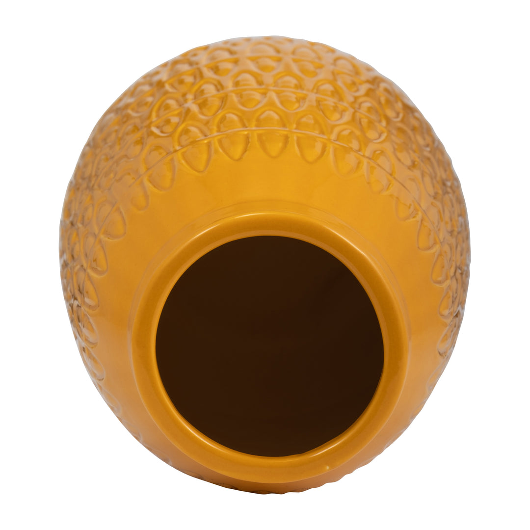 CER, 10"H CARVED VASE, MUSTARD GOLD