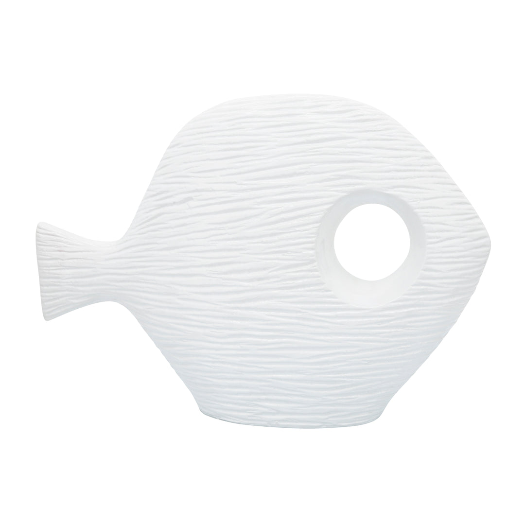 Cer, 20" Textured Fish, White