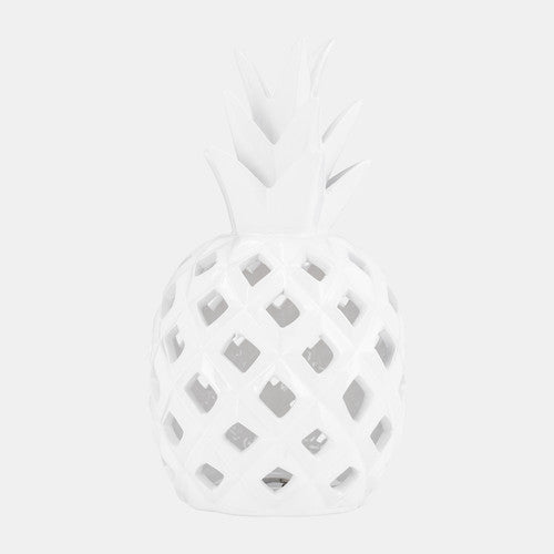 Cer, 10" Cut-Out Pineapple, White