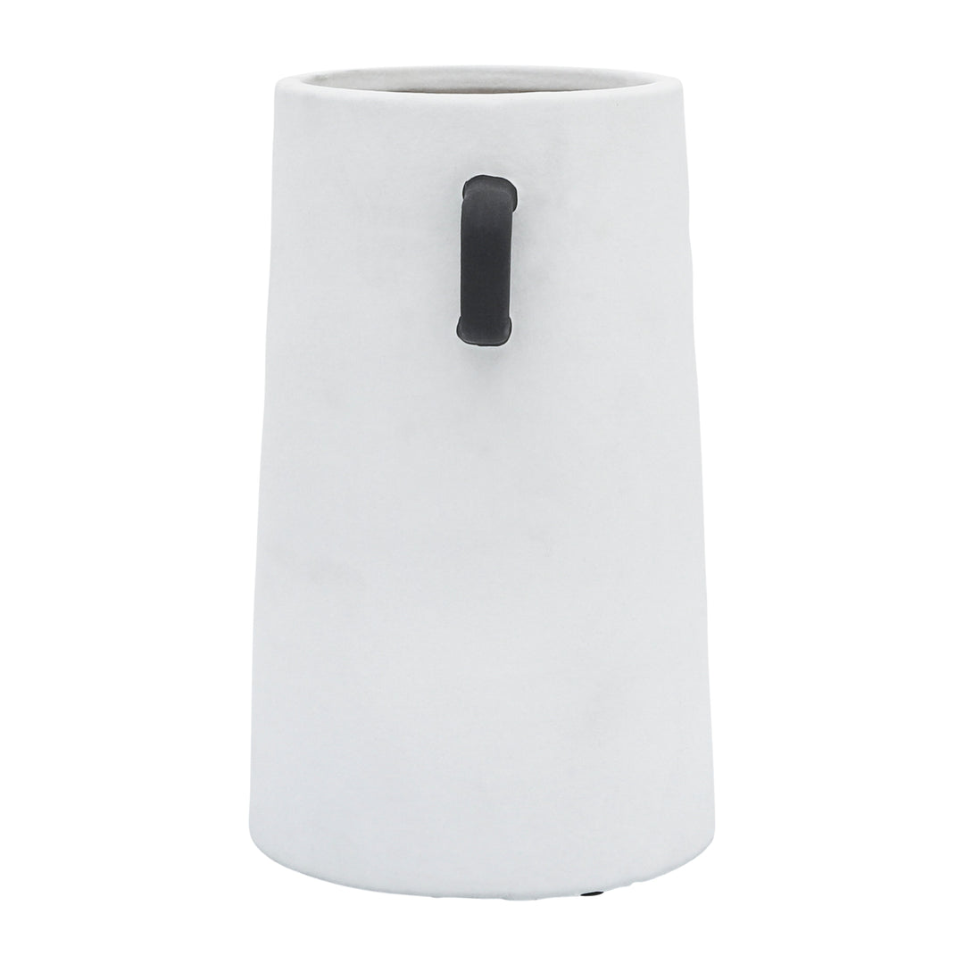 CER, 9"H EARED VASE, IVORY