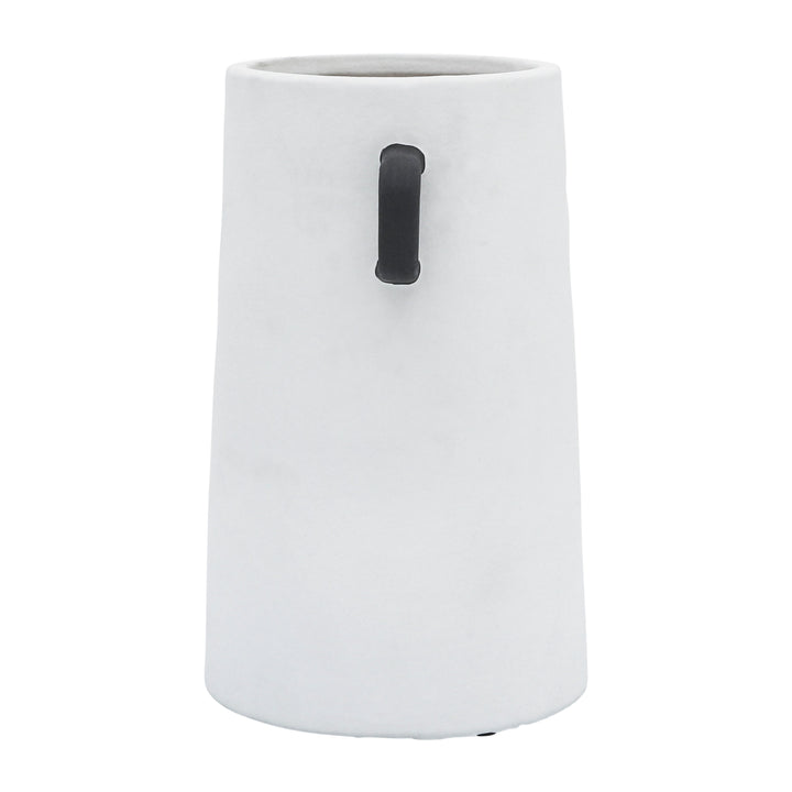 CER, 9"H EARED VASE, IVORY