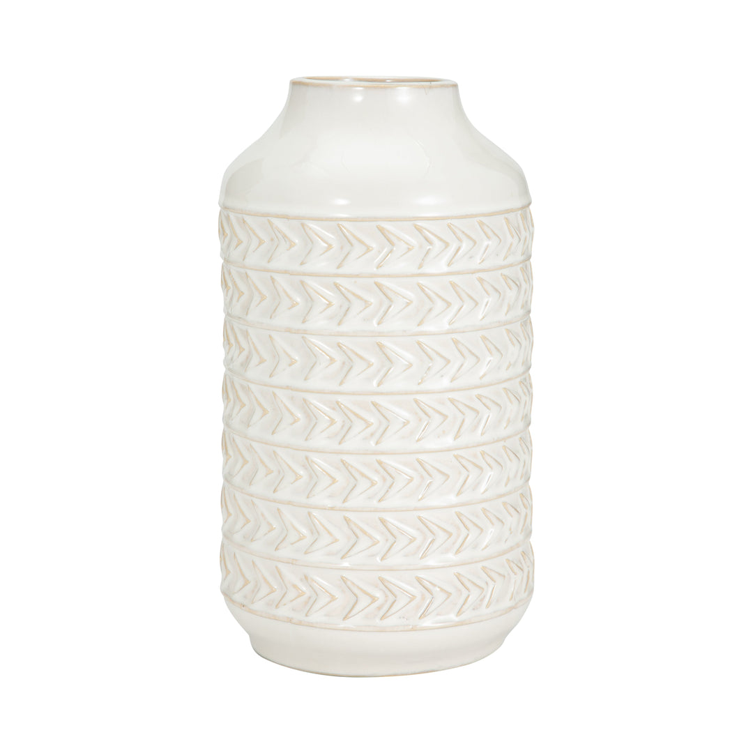 CER, 16"H AZTEC VASE, IVORY