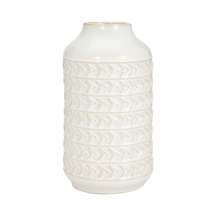 CER, 16"H AZTEC VASE, IVORY