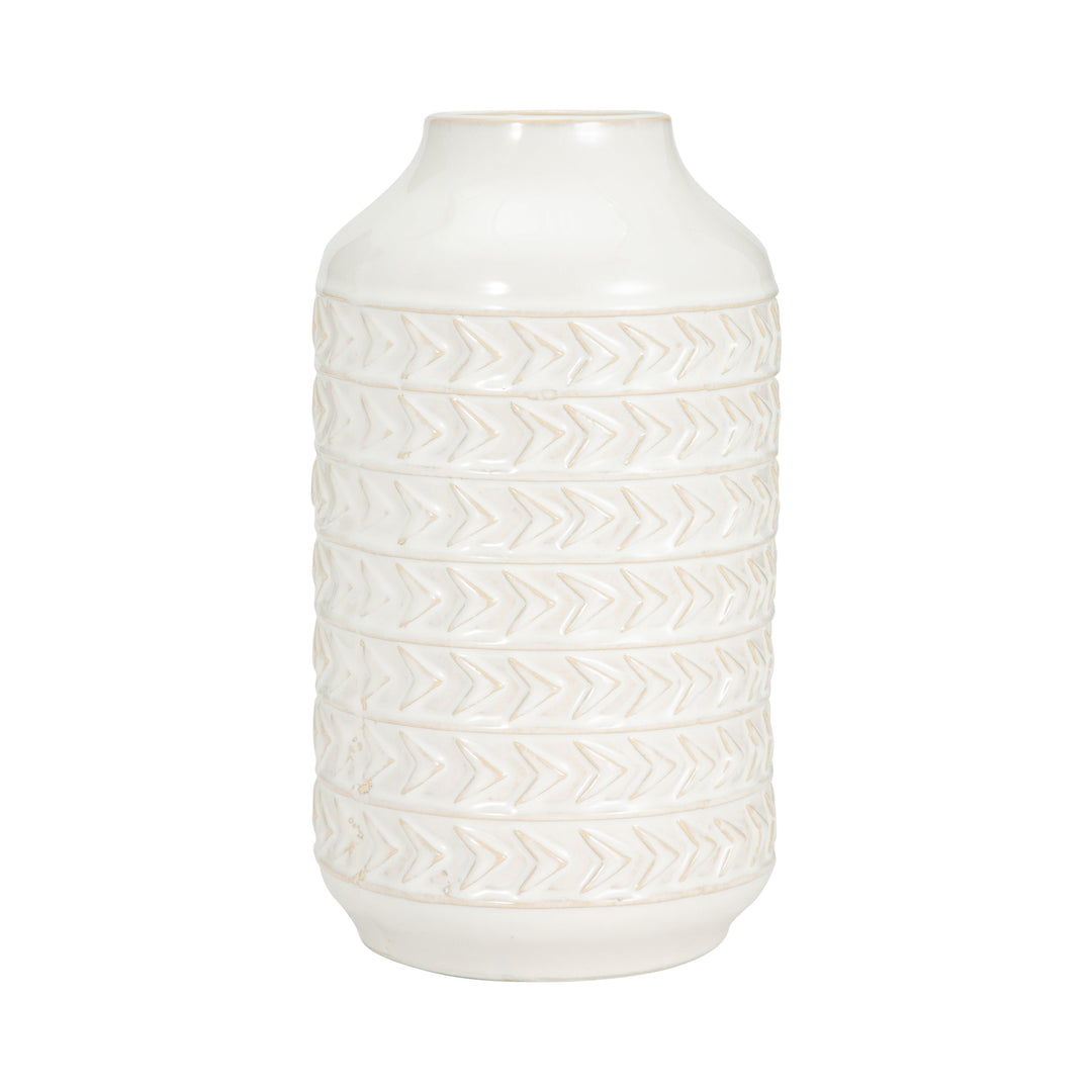 CER, 16"H AZTEC VASE, IVORY