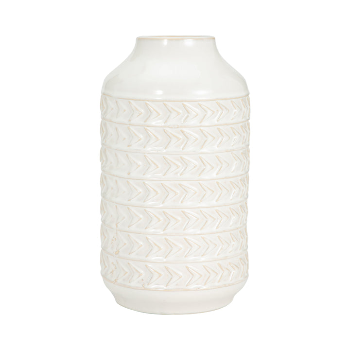 CER, 16"H AZTEC VASE, IVORY