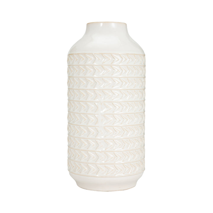 CER, 13"H AZTEC VASE, IVORY