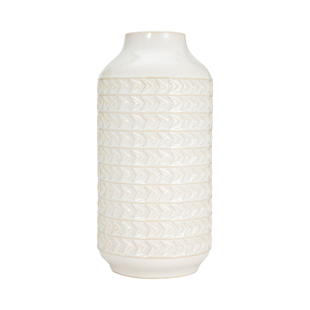 CER, 13"H AZTEC VASE, IVORY