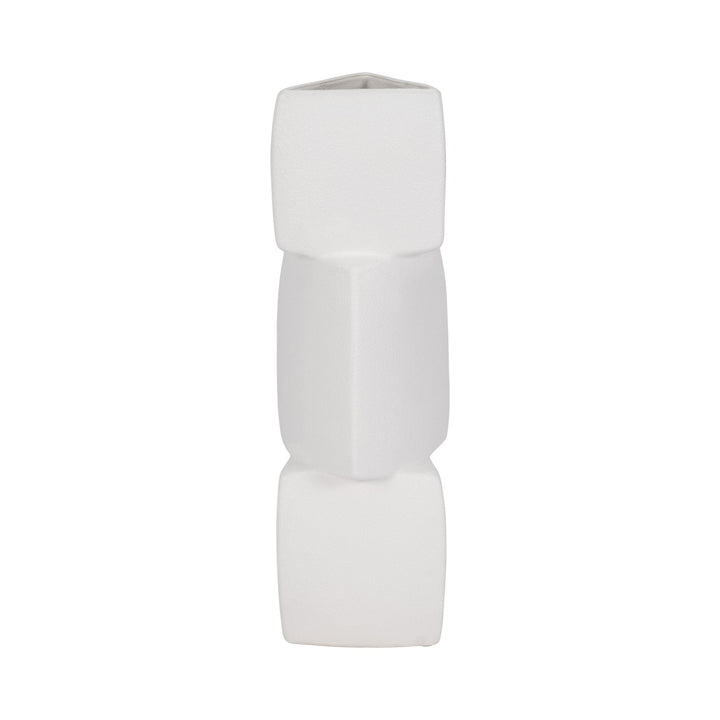 17" Stacked Triangle Rough Vase,ivory