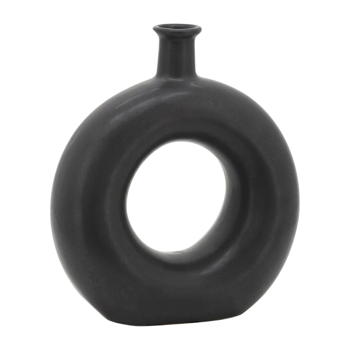 CER, 8"H ROUND CUT-OUT VASE, BLACK