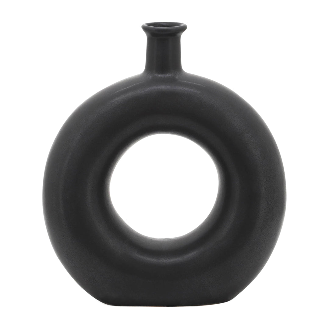 CER, 8"H ROUND CUT-OUT VASE, BLACK