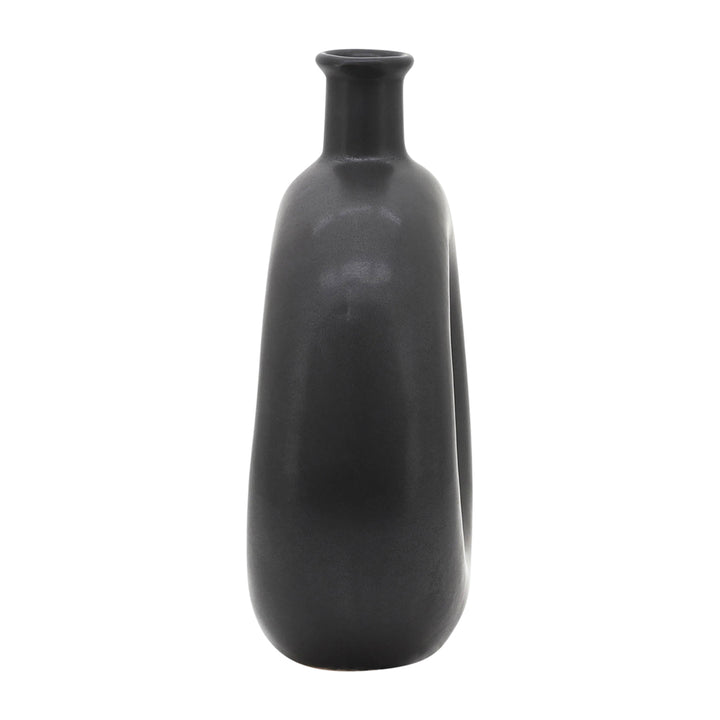 CER, 8"H ROUND CUT-OUT VASE, BLACK