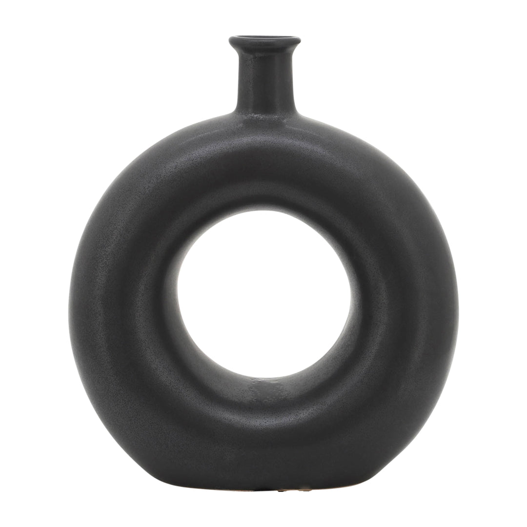 CER, 8"H ROUND CUT-OUT VASE, BLACK